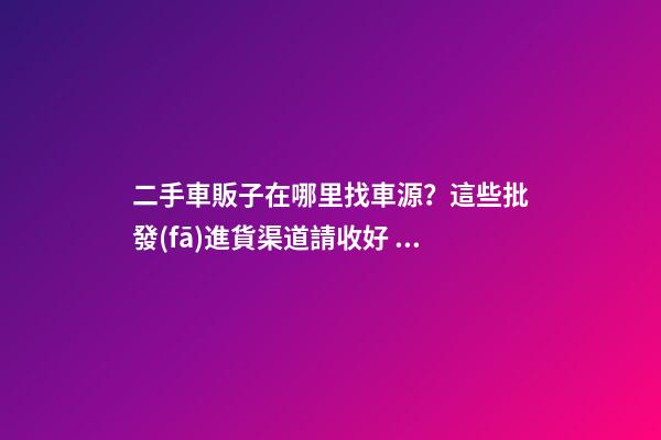 二手車販子在哪里找車源？這些批發(fā)進貨渠道請收好！